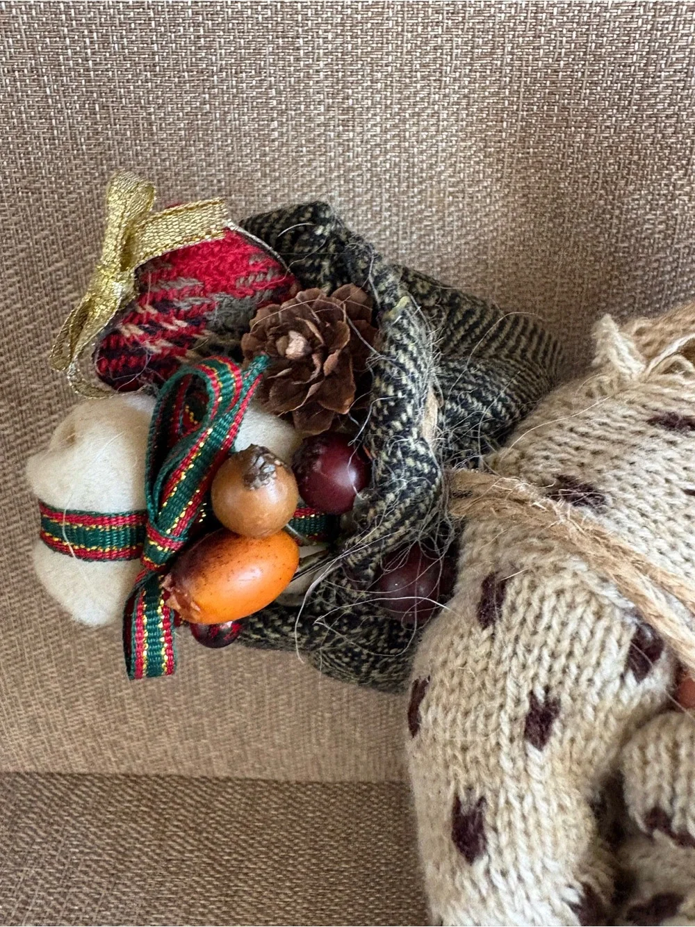 Nordic Old Man Santa Claus Doll Reindeer Knit Sweater Twig Bundle Rustic Holiday
